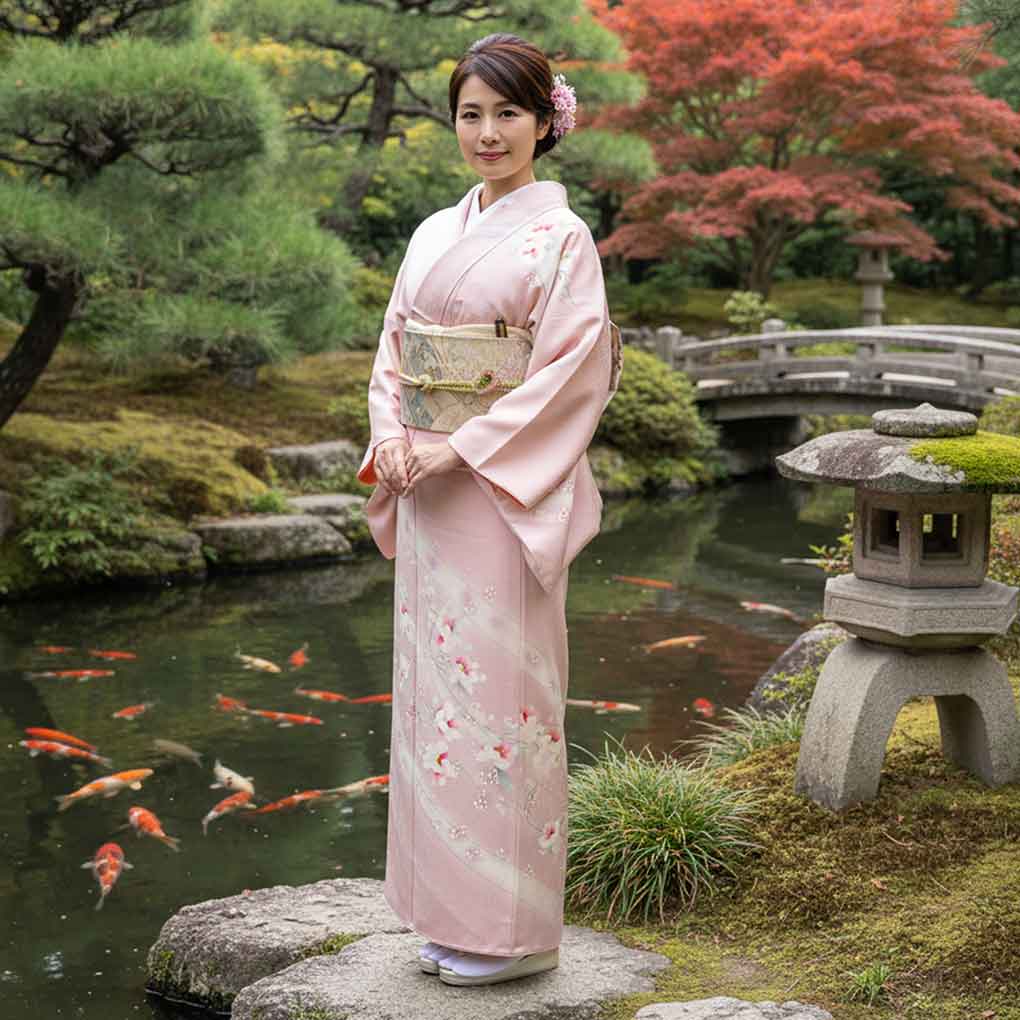 小紋 リサイクル着物 身丈163cm 裄65cm 前幅22.5cm 後幅30cm 袖丈49cm 袖幅32.5cm レディース 袷 花柄 裄Mサイズ 秋冬春用 正絹（シルク）ピンク 未使用品 リメイク リユース【ランクS】