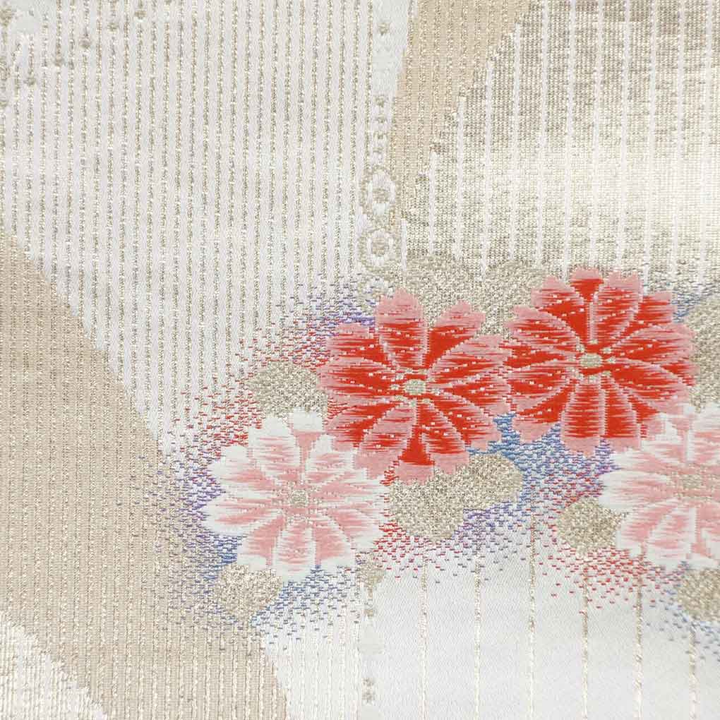 袋帯 リサイクル帯 幅30cm 長さ429cm レディース 花柄 秋冬春用 正絹(シルク)ゴールド 美品 リメイク リユース【ランクA】