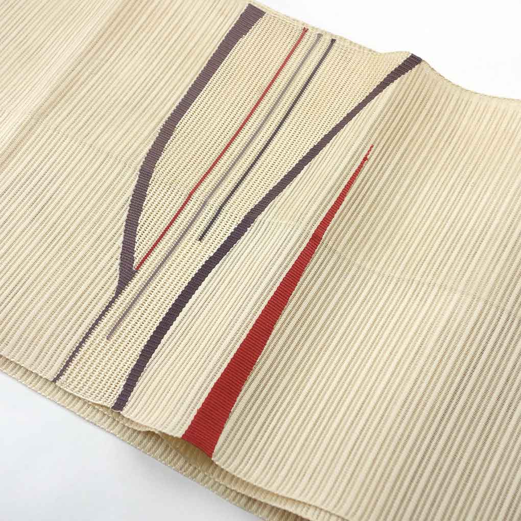 名古屋帯 リサイクル帯 幅30cm 長さ352cm レディース 抽象柄 夏用 正絹（シルク）ホワイト やや難 リメイク リユース【ランクB】