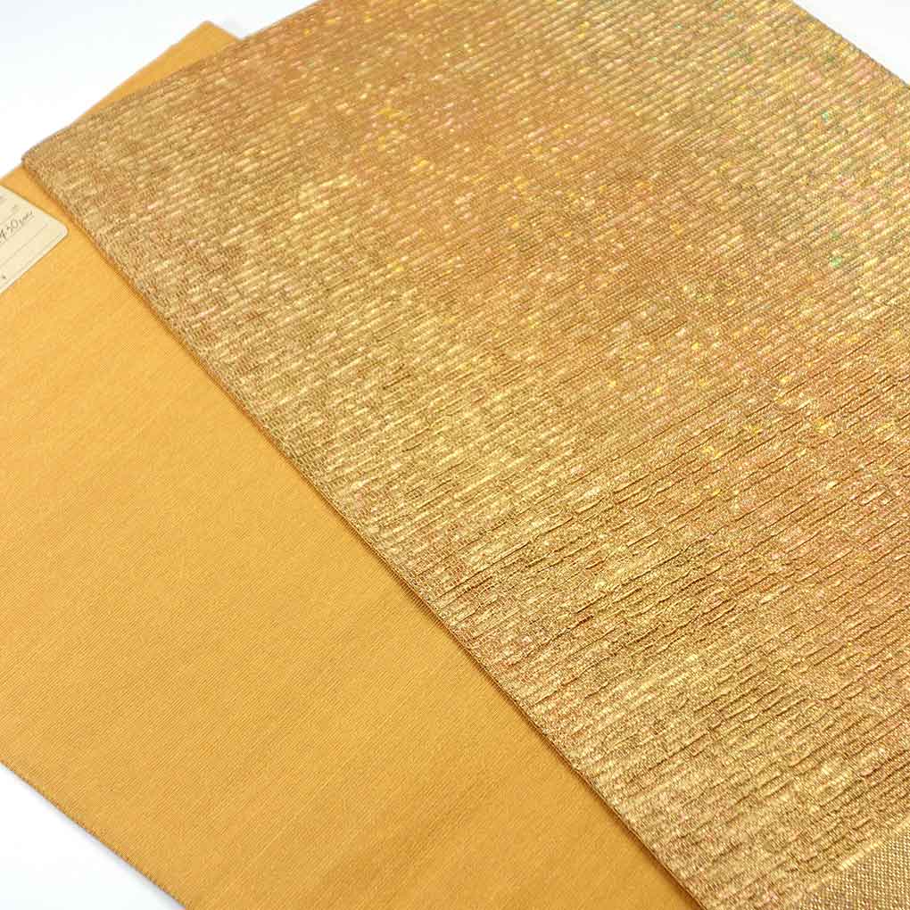 袋帯 リサイクル帯 幅30.5cm 長さ430cm レディース 無地 秋冬春用 正絹（シルク）ゴールド 美品 作家物 リメイク リユース【ランクA】