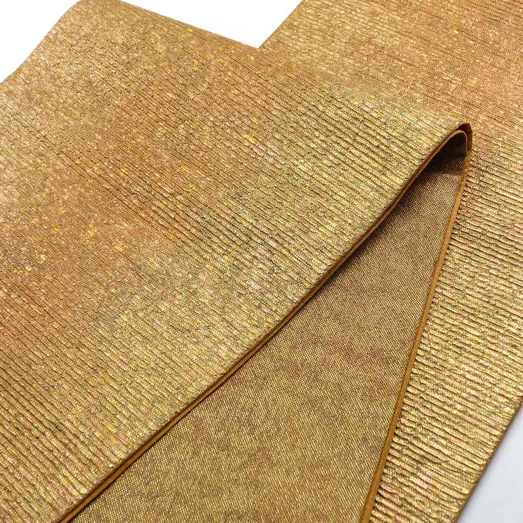 袋帯 リサイクル帯 幅30.5cm 長さ430cm レディース 無地 秋冬春用 正絹（シルク）ゴールド 美品 作家物 リメイク リユース【ランクA】
