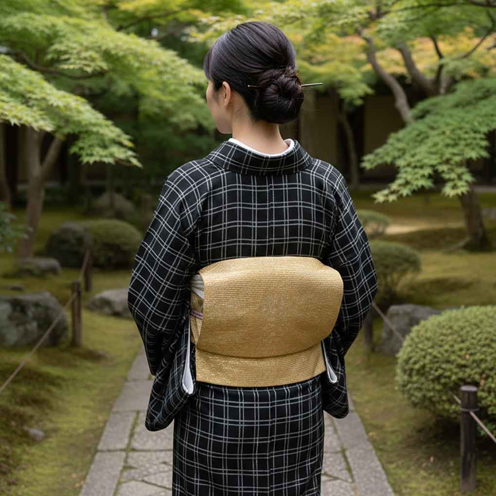袋帯 リサイクル帯 幅30.5cm 長さ430cm レディース 無地 秋冬春用 正絹（シルク）ゴールド 美品 作家物 リメイク リユース【ランクA】