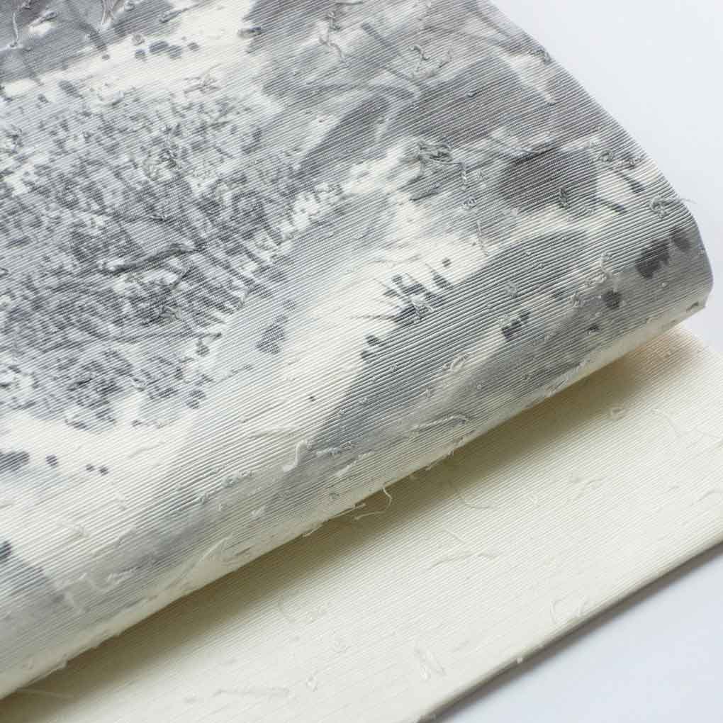 名古屋帯 リサイクル帯 幅30cm 長さ375cm レディース 風景画 秋冬春用 正絹(シルク)ホワイト 未使用品 リメイク リユース【ランクS】