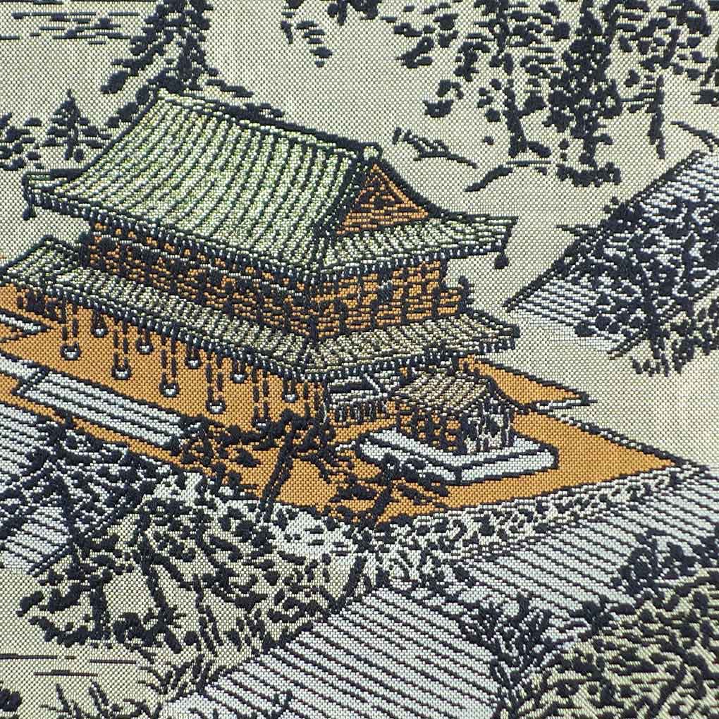 名古屋帯 リサイクル帯 幅30cm 長さ360cm レディース 風景画 秋冬春用 正絹（シルク）グリーン 美品 リメイク リユース【ランクA】