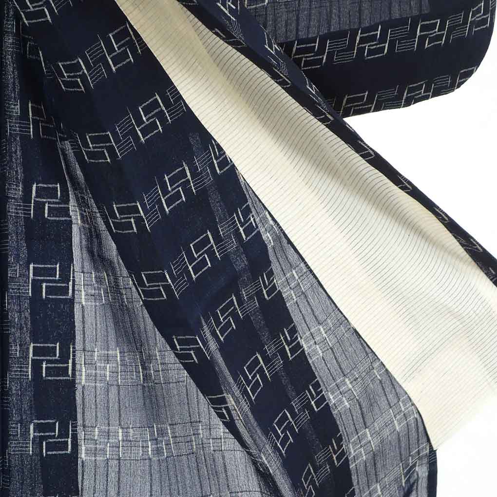 リサイクル 紬 着物 身丈145cm 裄63cm 前幅22cm 後幅29cm 袖丈45cm 袖幅32cm レディース 連続模様 裄Mサイズ 夏用 正絹(シルク)黒地 美品 リサイクル リメイク リユース【ランクA】