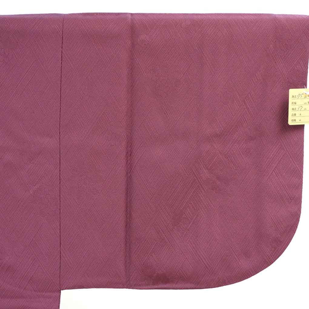 コート リサイクル着物 コート丈75cm 裄62cm 袖丈37cm 袖幅31cm レディース 単衣 無地 裄Sサイズ 初夏・初秋用 ポリエステル パープル 美品 リメイク リユース【ランクA】