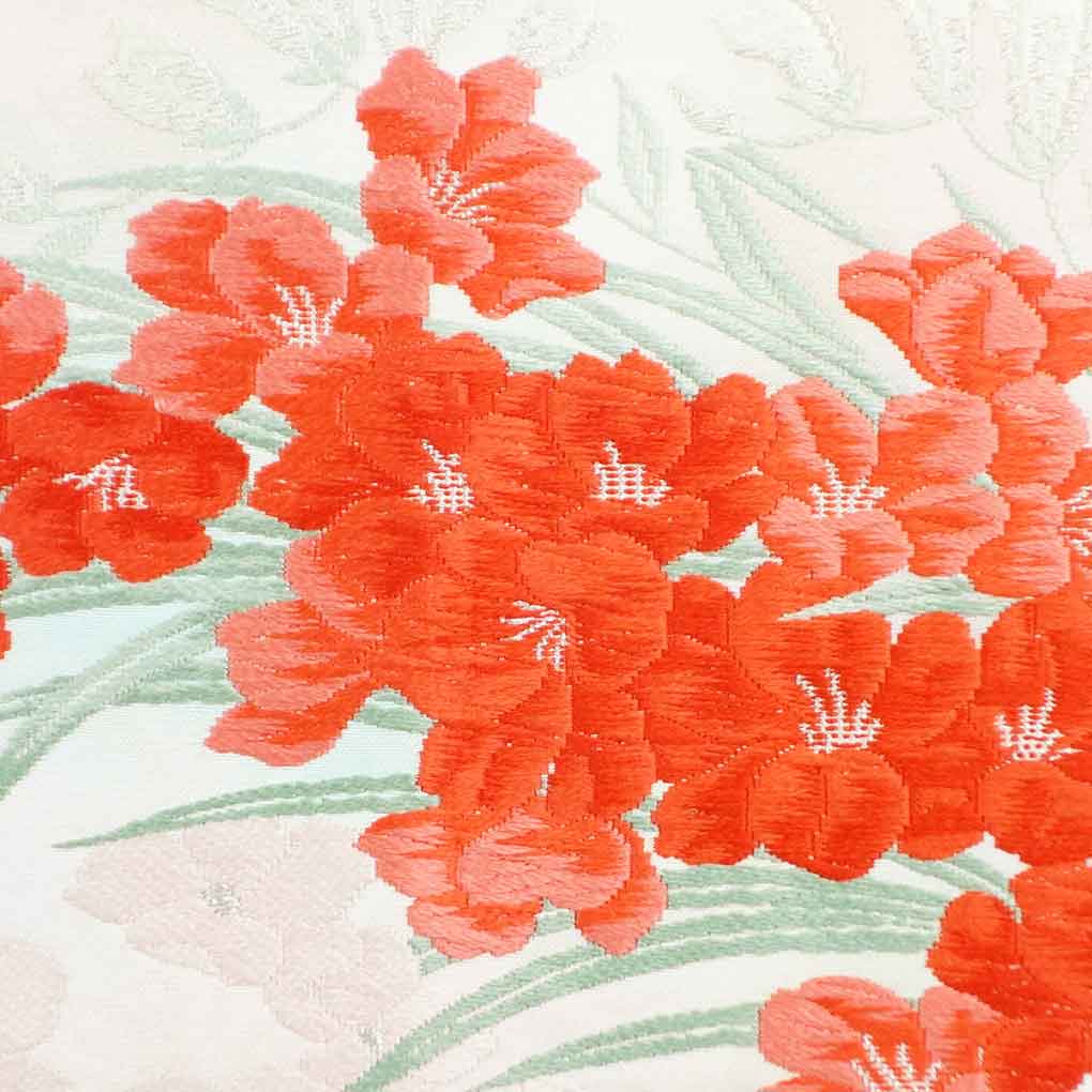名古屋帯 リサイクル帯 幅31cm 長さ364cm レディース 花柄 秋冬春用 正絹（シルク）ホワイト 美品 リメイク リユース【ランクA】