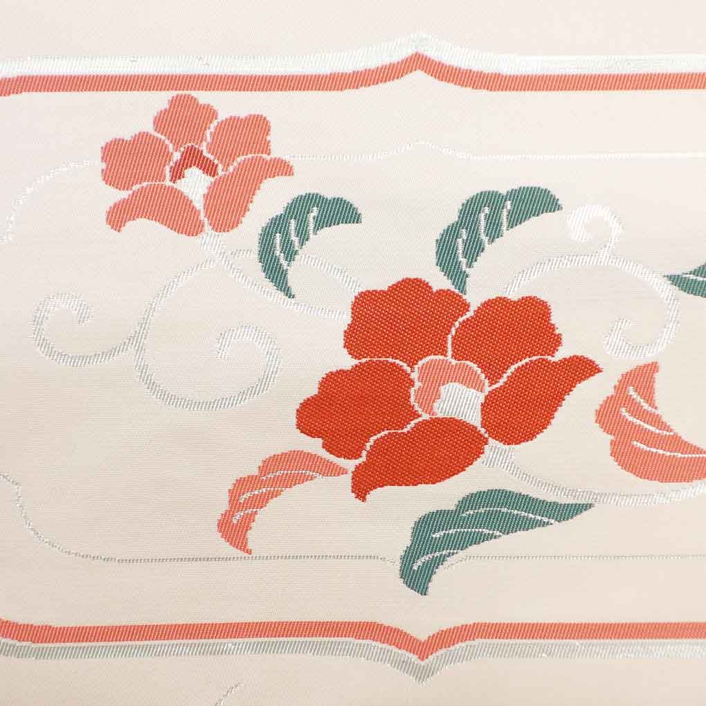 名古屋帯 リサイクル帯 幅30.5cm 長さ359cm レディース 花柄 秋冬春用 正絹（シルク）ピンク 未使用品 リメイク リユース【ランクS】