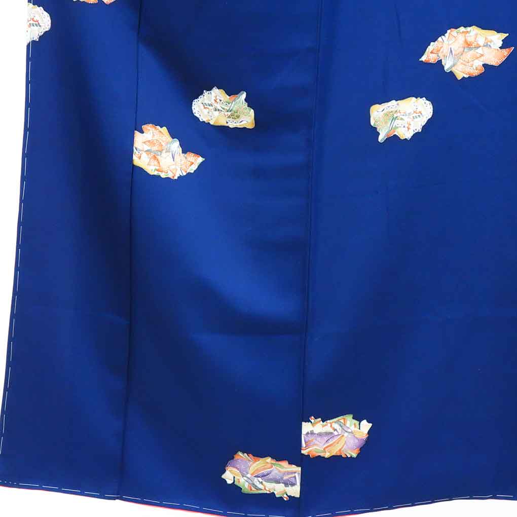【在庫処分】リサイクル着物 小紋正絹紺地袷小紋着物未使用品 レディース 秋冬春用 シルク100％ ネイビー 裄Lサイズ身丈156cm 裄67cm 前幅22.5cm 後幅28.5cm 袖丈47cm【ランクS】