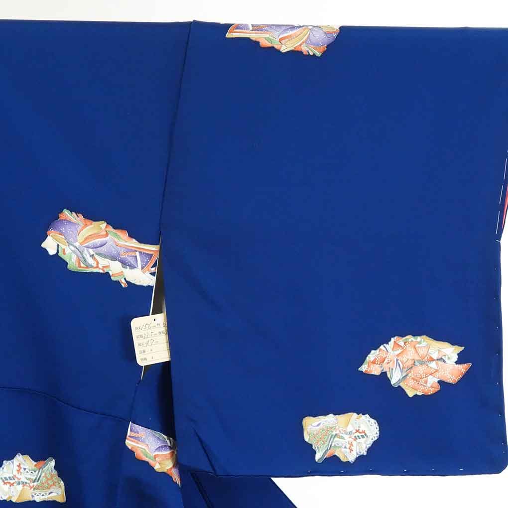 【在庫処分】リサイクル着物 小紋正絹紺地袷小紋着物未使用品 レディース 秋冬春用 シルク100％ ネイビー 裄Lサイズ身丈156cm 裄67cm 前幅22.5cm 後幅28.5cm 袖丈47cm【ランクS】