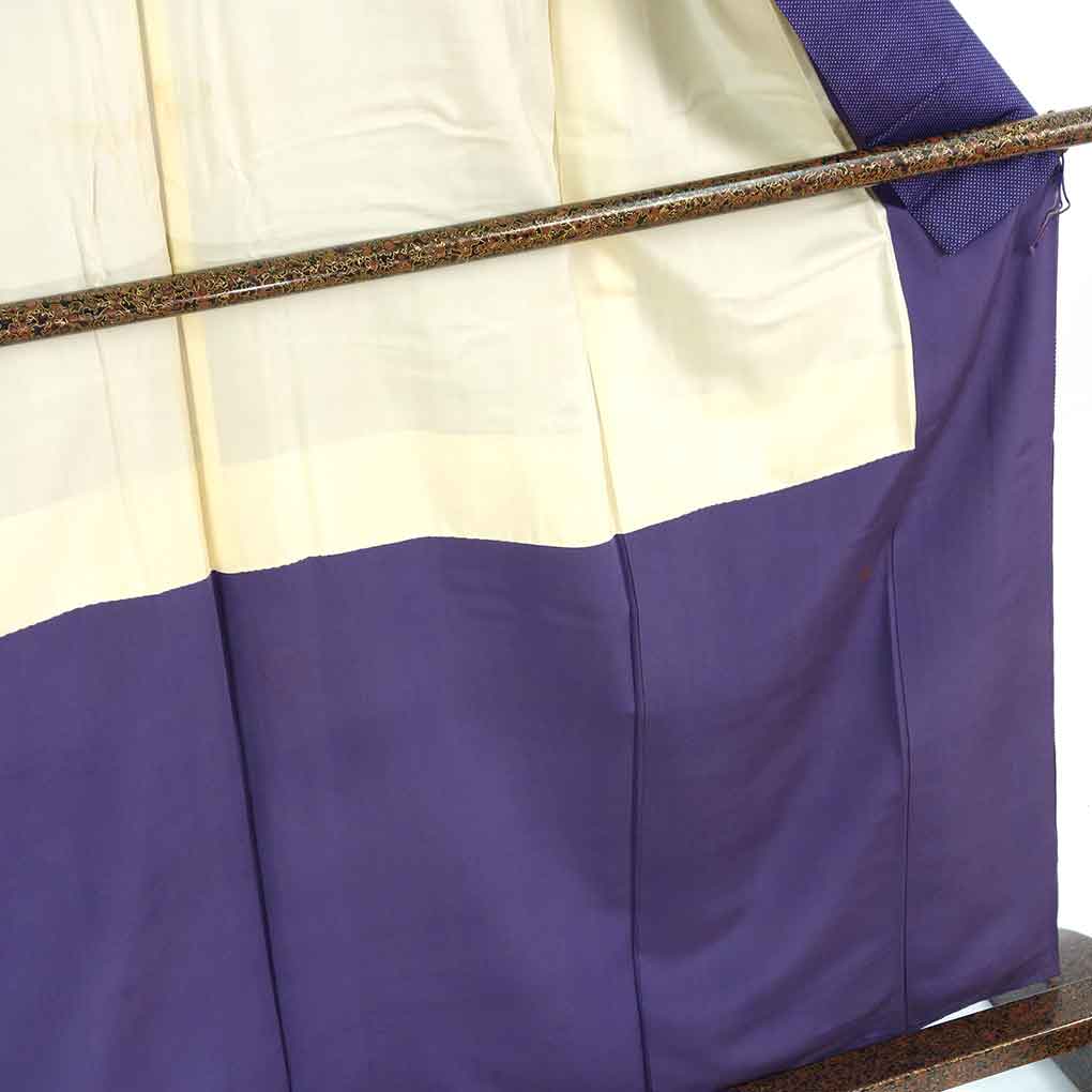 訪問着 リサイクル着物 身丈162cm 裄64cm 前幅24cm 後幅30cm 袖丈49cm 袖幅32.5cm レディース 袷 雲取り 裄Mサイズ 秋冬春用 正絹（シルク）パープル やや難 リメイク リユース【ランクB】
