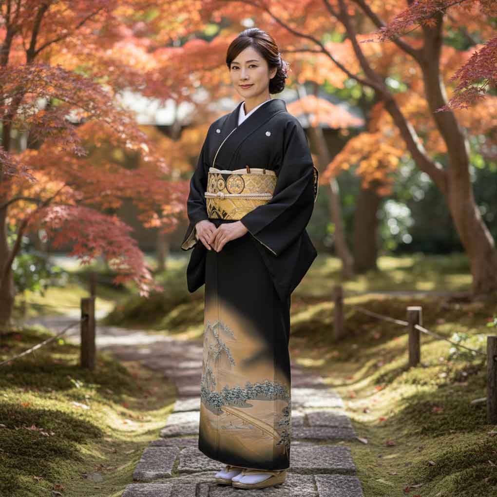 黒留袖 リサイクル着物 身丈160cm 裄63cm 前幅25cm 後幅31cm 袖丈45cm 袖幅33cm レディース 松林 裄Mサイズ 年中着用可 正絹(シルク)ブラック 未使用品 リメイク リユース【ランクS】