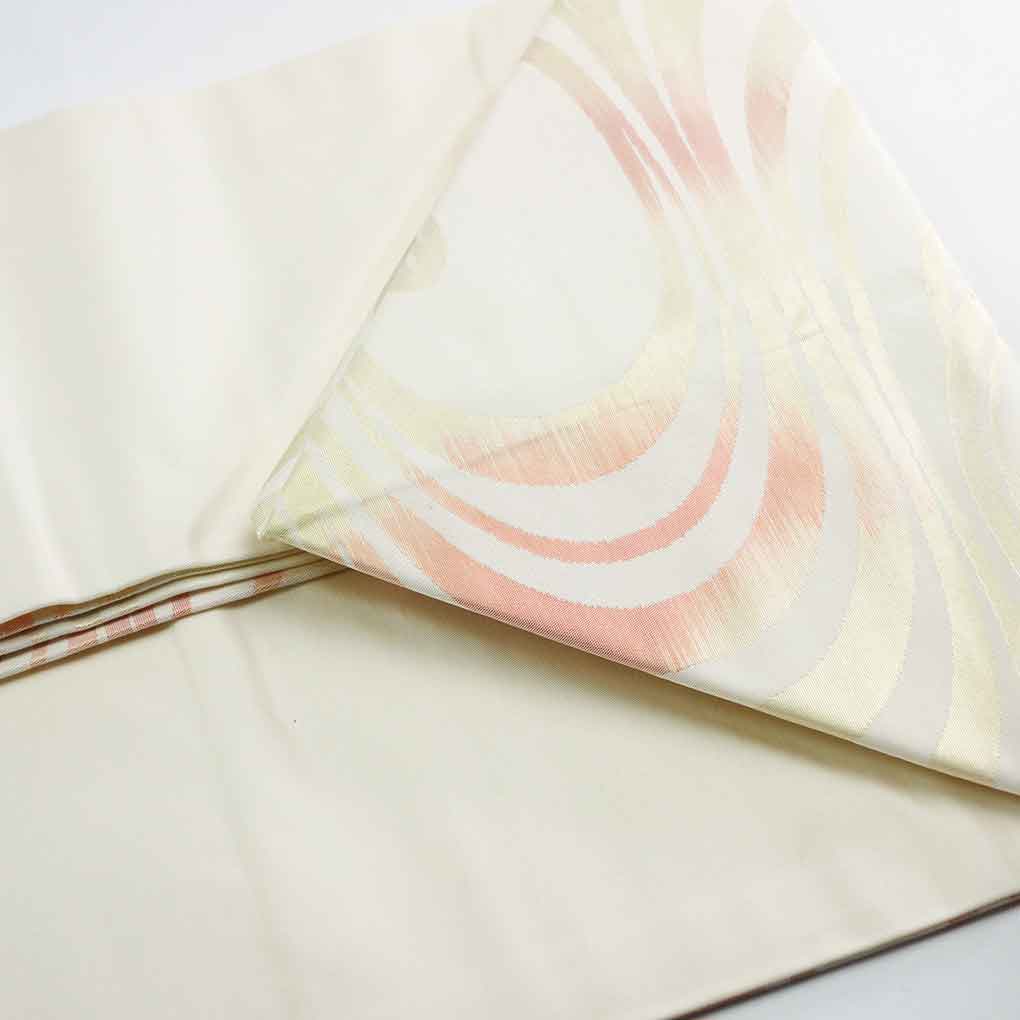 名古屋帯 リサイクル帯 幅30cm 長さ354cm レディース 流水 秋冬春用 正絹（シルク）ホワイト 美品 リメイク リユース【ランクA】
