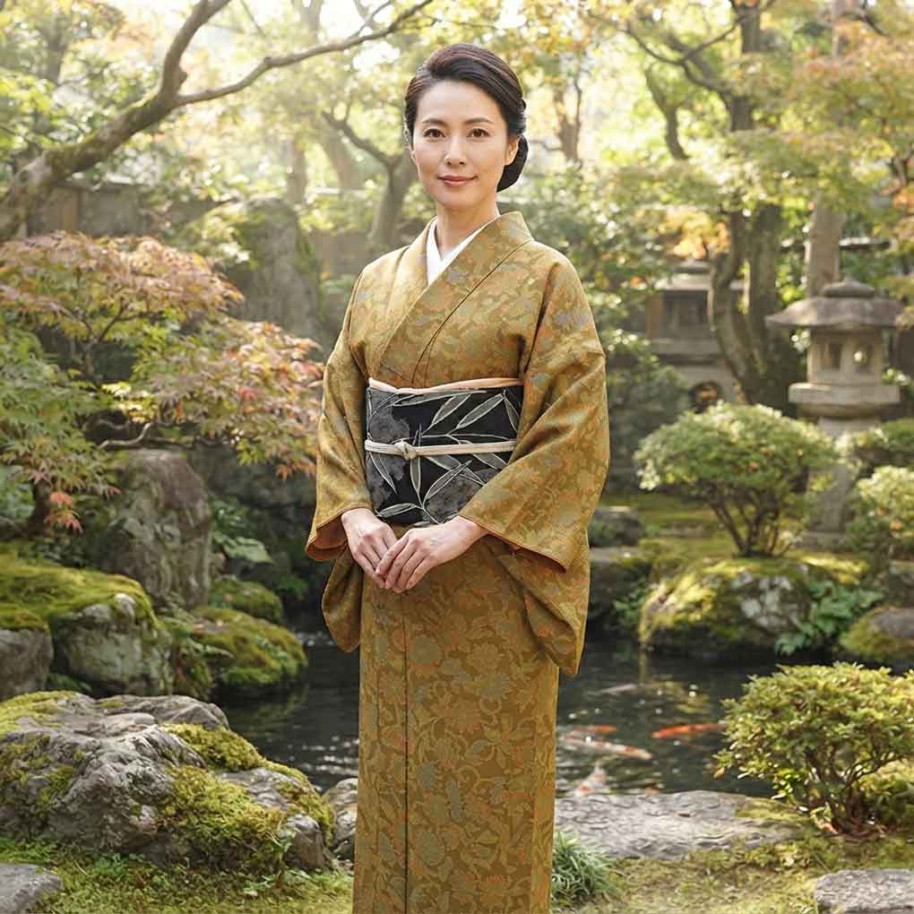 紬 リサイクル着物 身丈160cm 裄64cm 前幅23cm 後幅29.5cm 袖丈49cm 袖幅32cm レディース 袷 花柄 裄Mサイズ 秋冬春用 正絹（シルク）ブラウン 未使用品 リメイク リユース【ランクS】