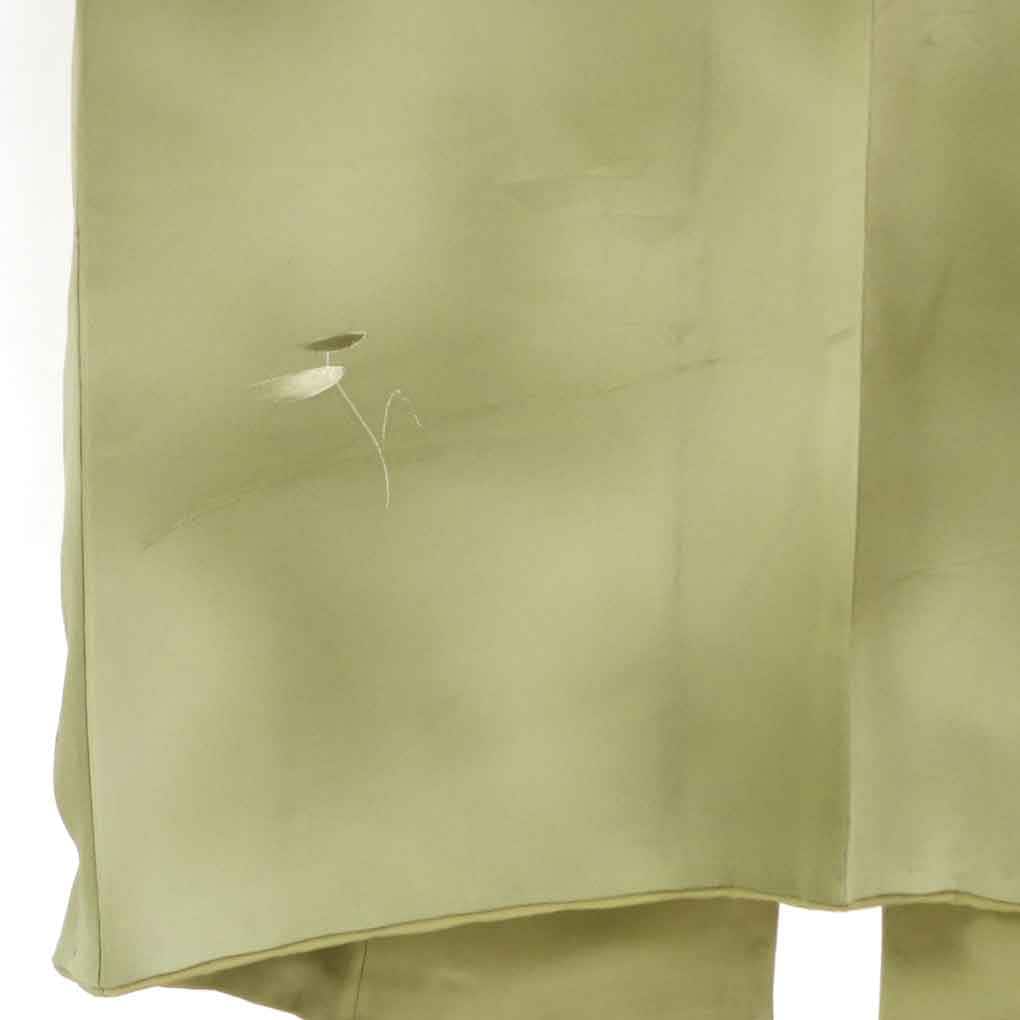 リサイクル着物 小紋 グリーン地 抽象柄 袷 正絹 着物 レディース 秋冬春用 シルク グリーン 裄SSサイズ リユース身丈143cm 裄58cm 前幅21cm 後幅28cm 袖丈44cm【ランクA】