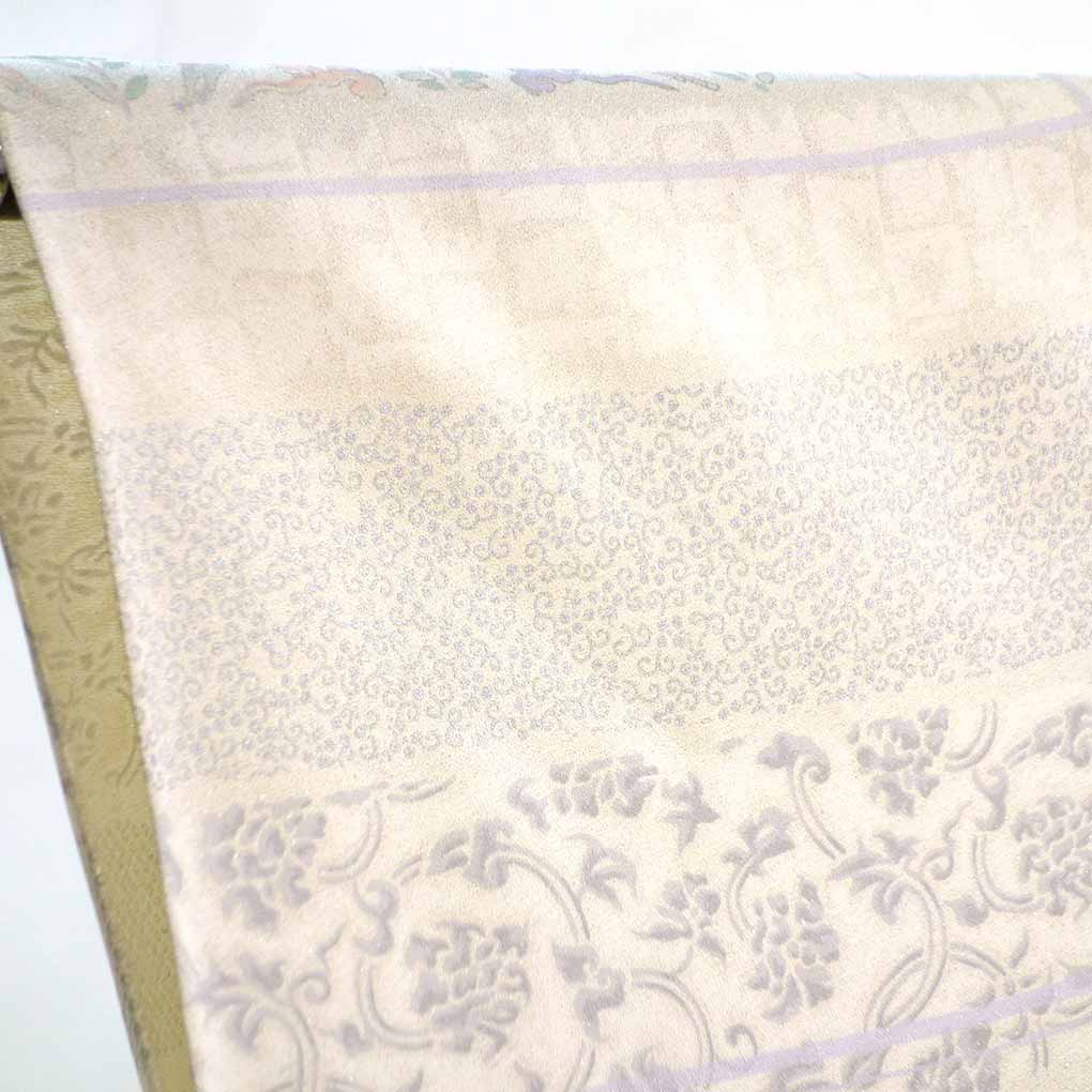 小紋 リサイクル着物 身丈159cm 裄69cm 前幅23cm 後幅29cm 袖丈49cm 袖幅35cm レディース 単衣 花柄 裄長 裄L-LLサイズ 初夏・初秋用 正絹（シルク）ホワイト やや難 リメイク リユース【ランクB】