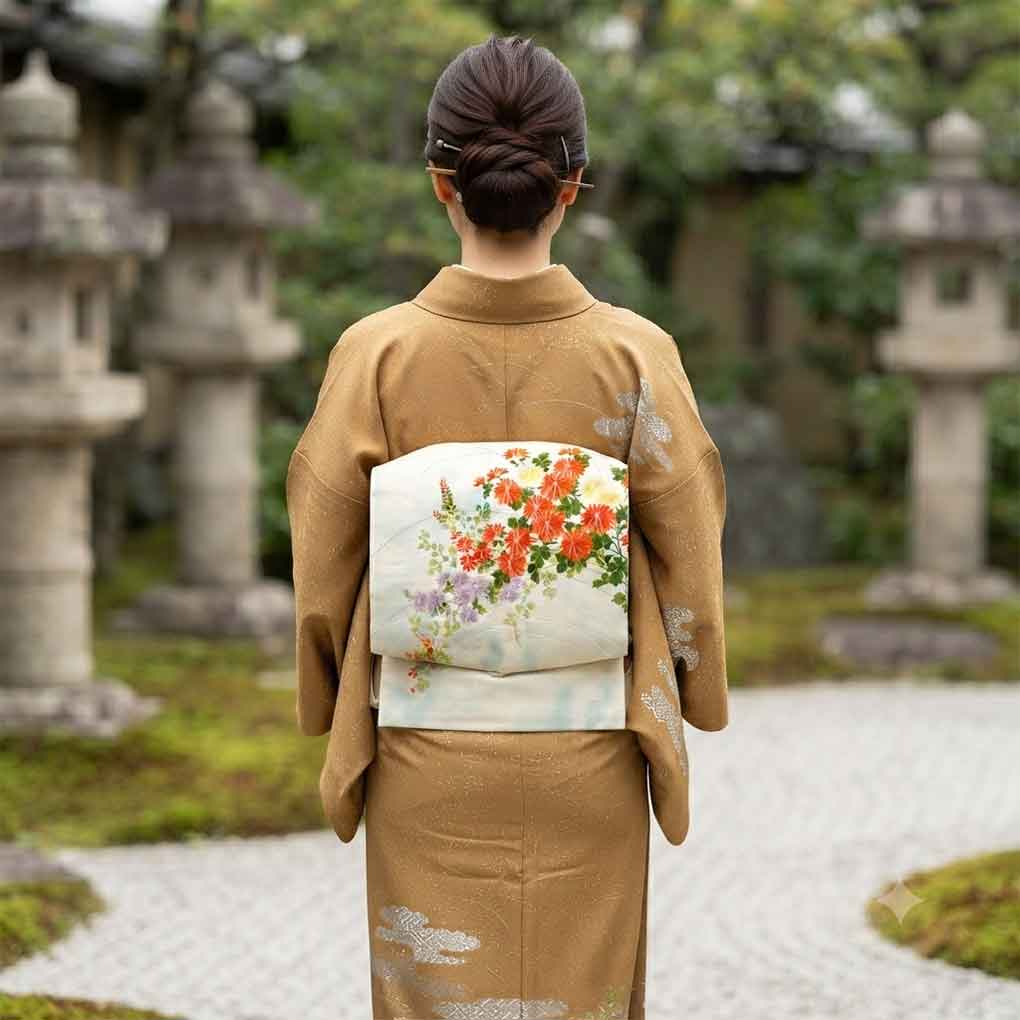名古屋帯 リサイクル帯 幅30cm 長さ338cm レディース 花柄 秋冬春用 正絹（シルク）ブルー やや難 リメイク リユース【ランクB】