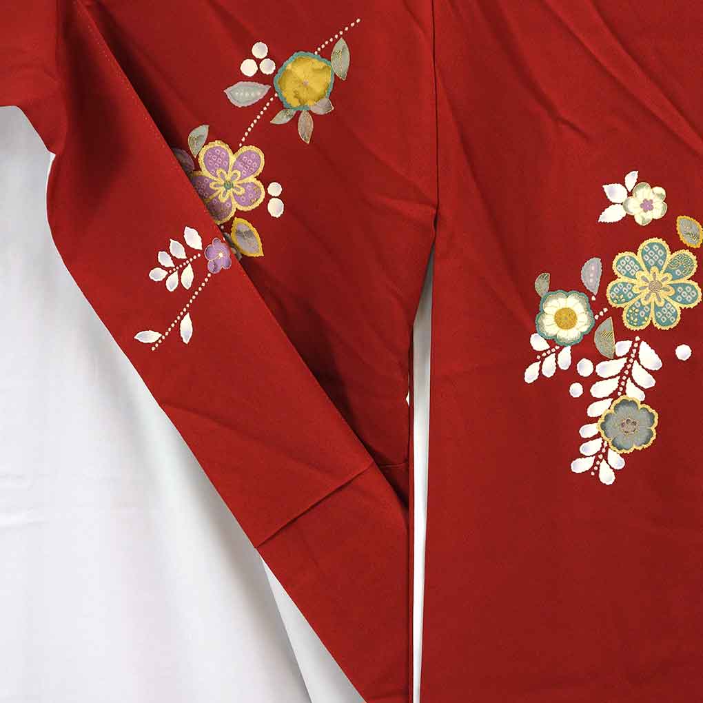 振袖 リサイクル着物 身丈168cm 裄68cm 前幅25cm 後幅30.5cm 袖丈114cm 袖幅34cm レディース 袷 辻ヶ花 裄長 裄Lサイズ 秋冬春用 正絹(シルク)レッド トールサイズ 美品 リメイク リユース【ランクA】
