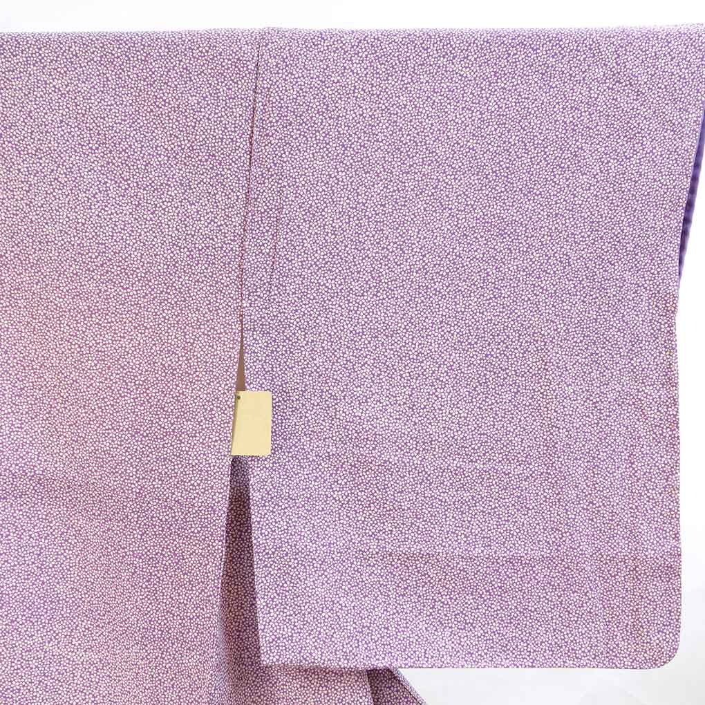 小紋 リサイクル着物 身丈159cm 裄63cm 前幅24cm 後幅28cm 袖丈49cm 袖幅32.5cm レディース 袷 花柄 裄Mサイズ 秋冬春用 正絹（シルク）パープル 美品 リメイク リユース【ランクA】