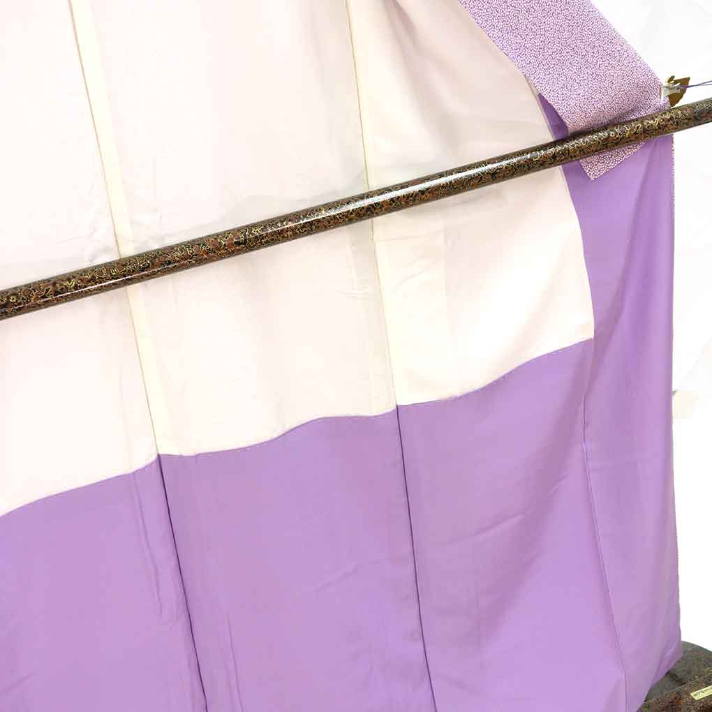 小紋 リサイクル着物 身丈159cm 裄63cm 前幅24cm 後幅28cm 袖丈49cm 袖幅32.5cm レディース 袷 花柄 裄Mサイズ 秋冬春用 正絹（シルク）パープル 美品 リメイク リユース【ランクA】