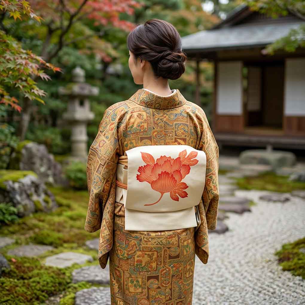 名古屋帯 リサイクル帯 幅30.5cm 長さ364cm レディース 花柄 秋冬春用 正絹(シルク)ホワイト 未使用品 リメイク リユース【ランクS】