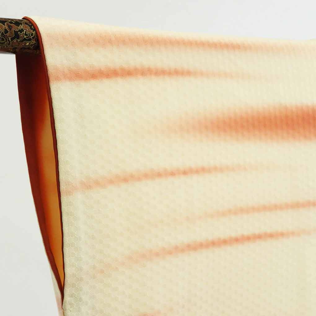 【在庫処分】リサイクル着物 小紋正絹薄オレンジ地横段柄袷小紋着物レディース【裄Sサイズ】【ランクB】