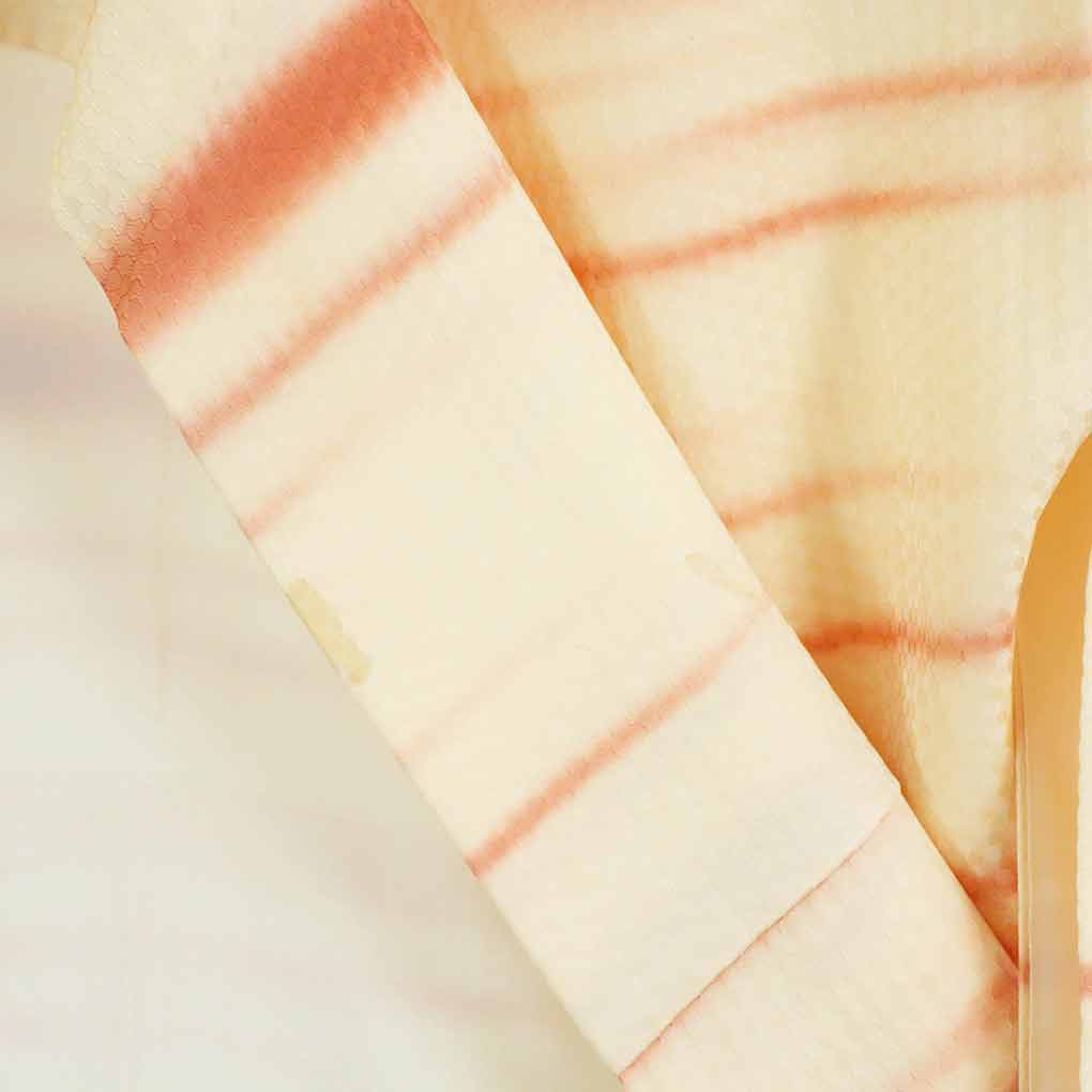 【在庫処分】リサイクル着物 小紋正絹薄オレンジ地横段柄袷小紋着物レディース【裄Sサイズ】【ランクB】