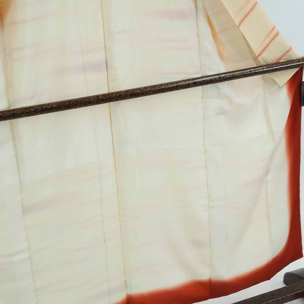 【在庫処分】リサイクル着物 小紋正絹薄オレンジ地横段柄袷小紋着物レディース【裄Sサイズ】【ランクB】