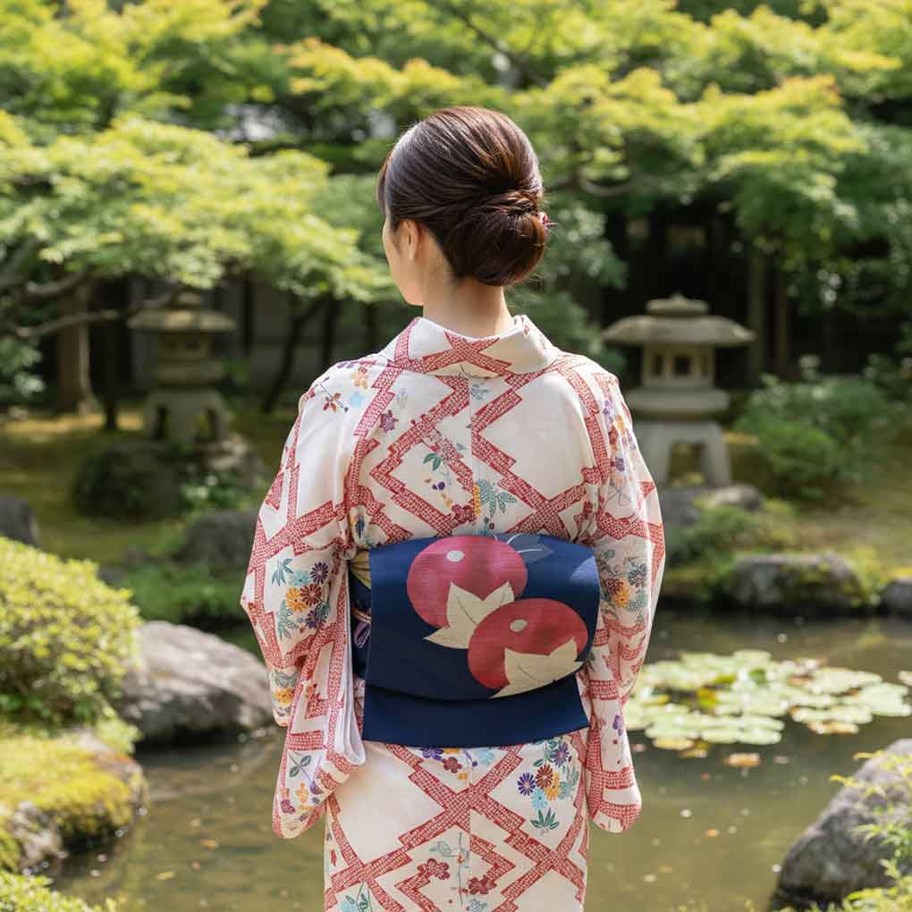 名古屋帯 リサイクル帯 幅31cm 長さ383cm レディース 花柄 夏用 正絹（シルク）ネイビー 美品 リメイク リユース【ランクA】