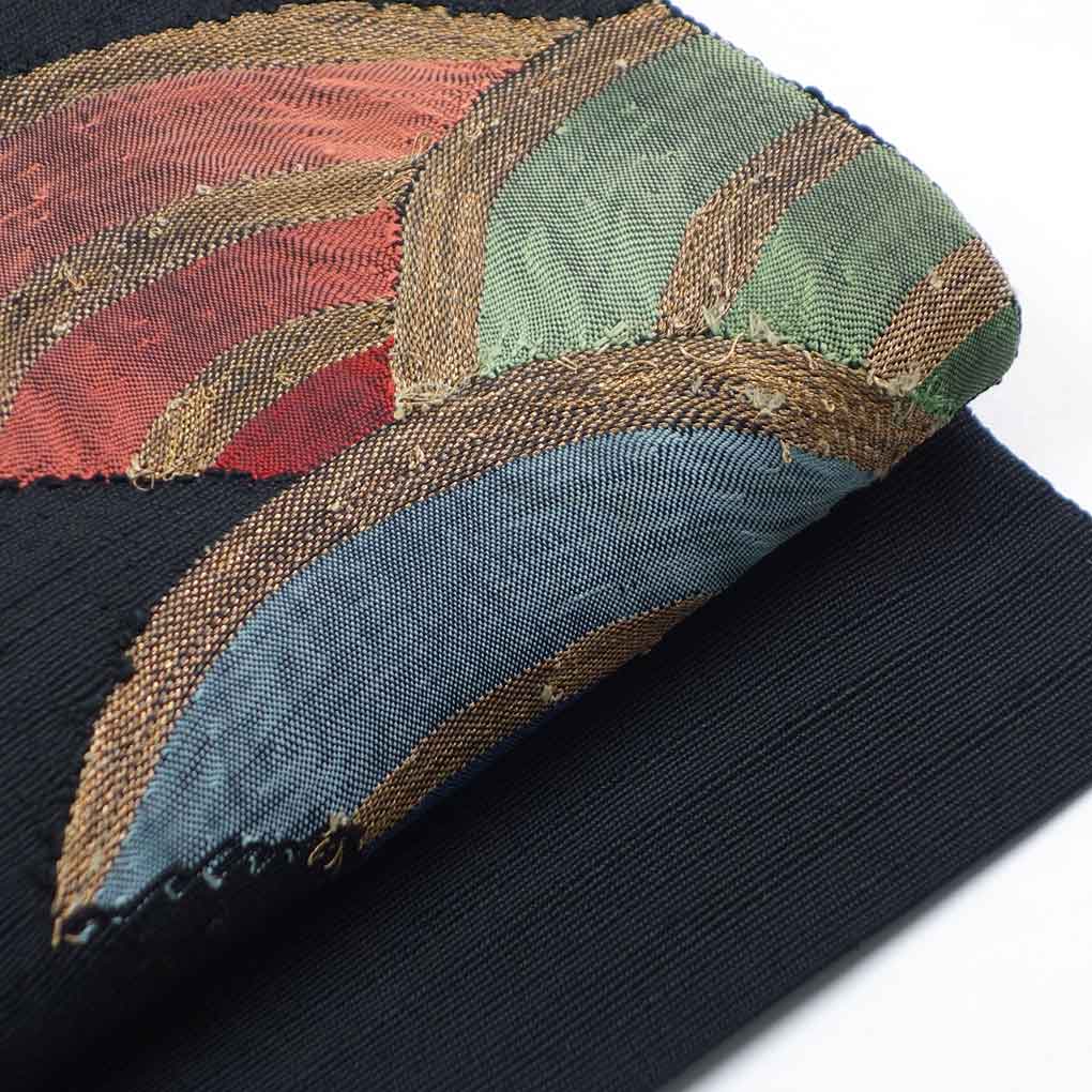 名古屋帯 リサイクル帯 幅30.5cm 長さ362cm レディース 抽象柄 秋冬春用 正絹(シルク)ブラック 美品 リメイク リユース【ランクA】
