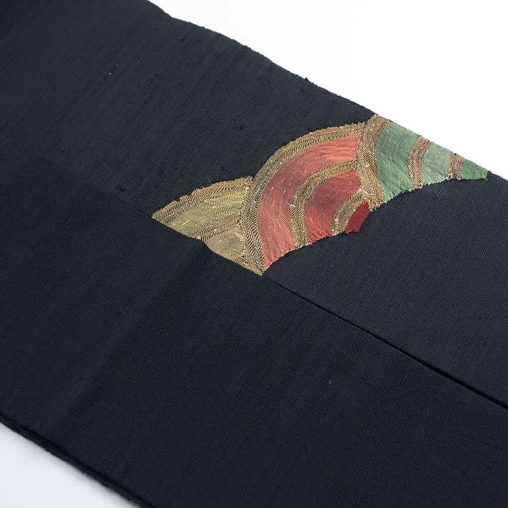 名古屋帯 リサイクル帯 幅30.5cm 長さ362cm レディース 抽象柄 秋冬春用 正絹(シルク)ブラック 美品 リメイク リユース【ランクA】