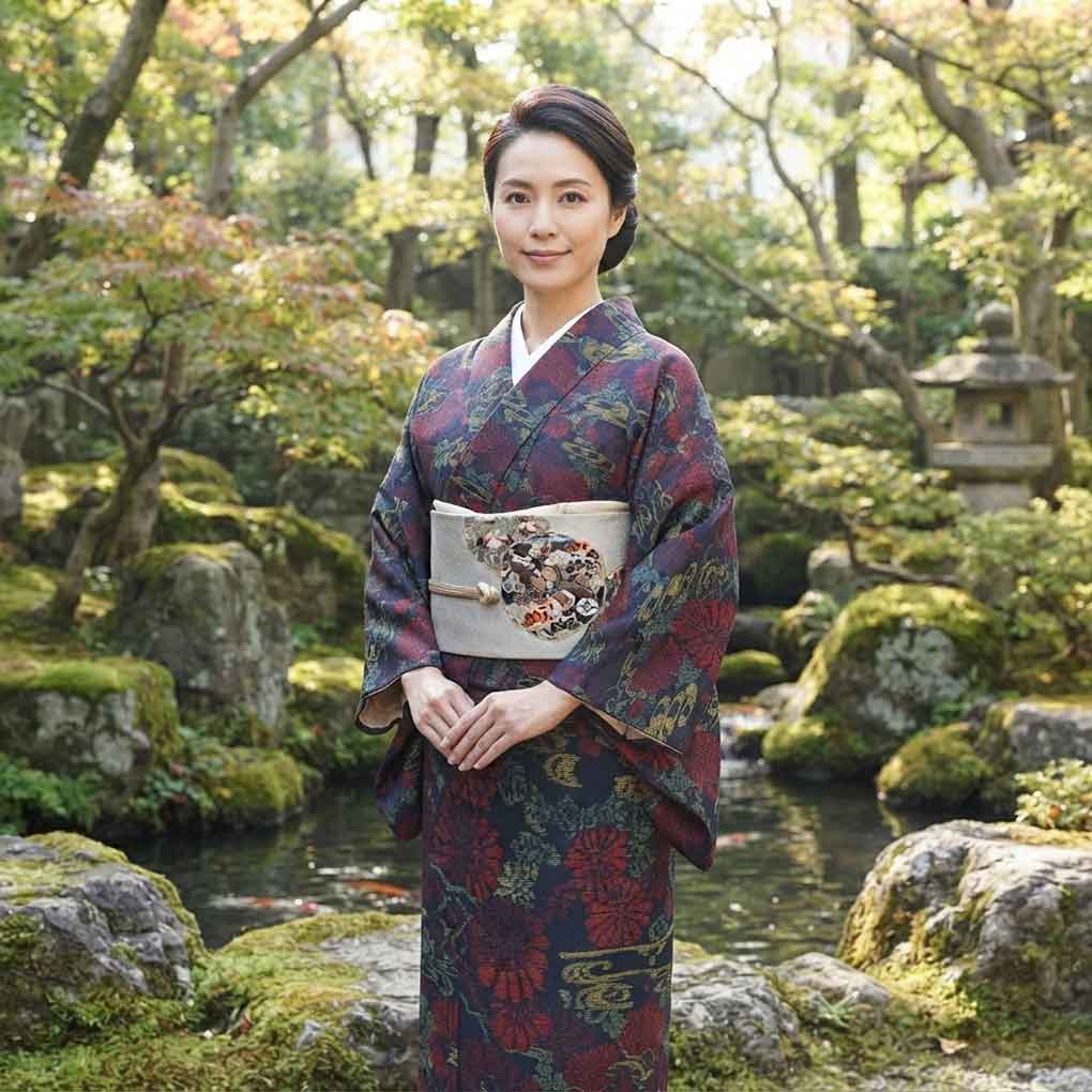 紬 リサイクル着物 身丈151cm 裄63cm 前幅23cm 後幅29cm 袖丈49cm 袖幅32cm レディース 単衣 花柄 裄Mサイズ 初夏・初秋用 正絹（シルク）ネイビー 美品 リメイク リユース【ランクA】