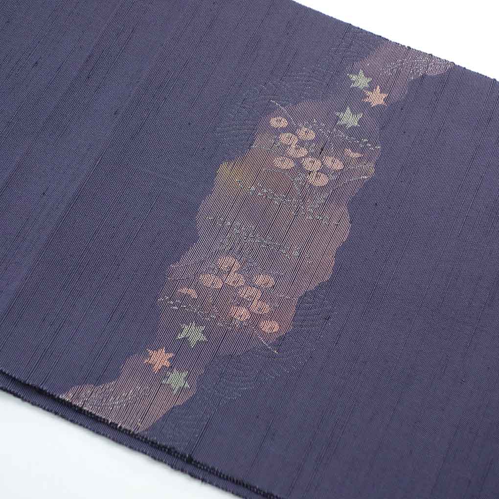 名古屋帯 リサイクル帯 幅29.5cm 長さ360cm レディース 花柄 秋冬春用 正絹（シルク）パープル 美品 リメイク リユース【ランクA】