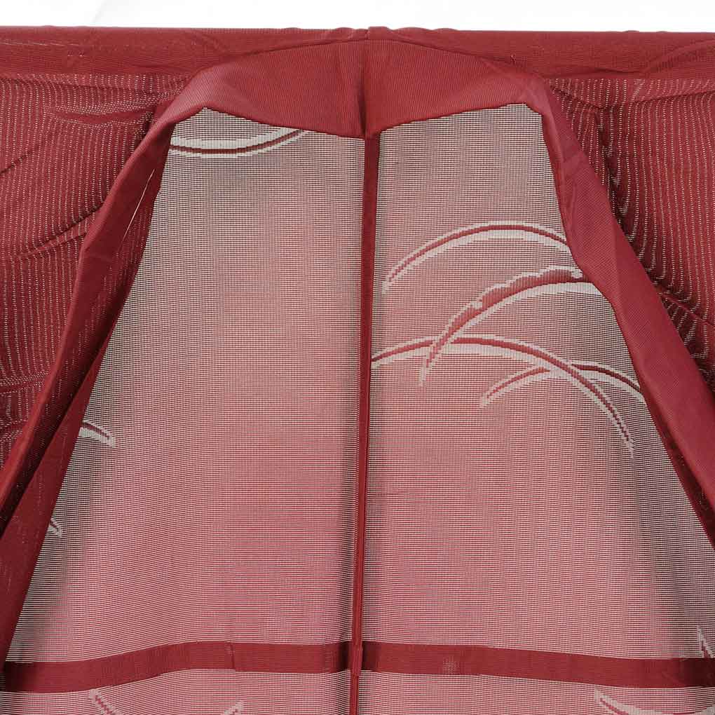小紋 リサイクル着物 身丈150cm 裄66cm 前幅24.5cm 後幅29.5cm 袖丈49cm 袖幅33cm レディース 雪輪露芝 裄長 裄M-Lサイズ 夏用 ポリエステル レッド 美品 リメイク リユース【ランクA】
