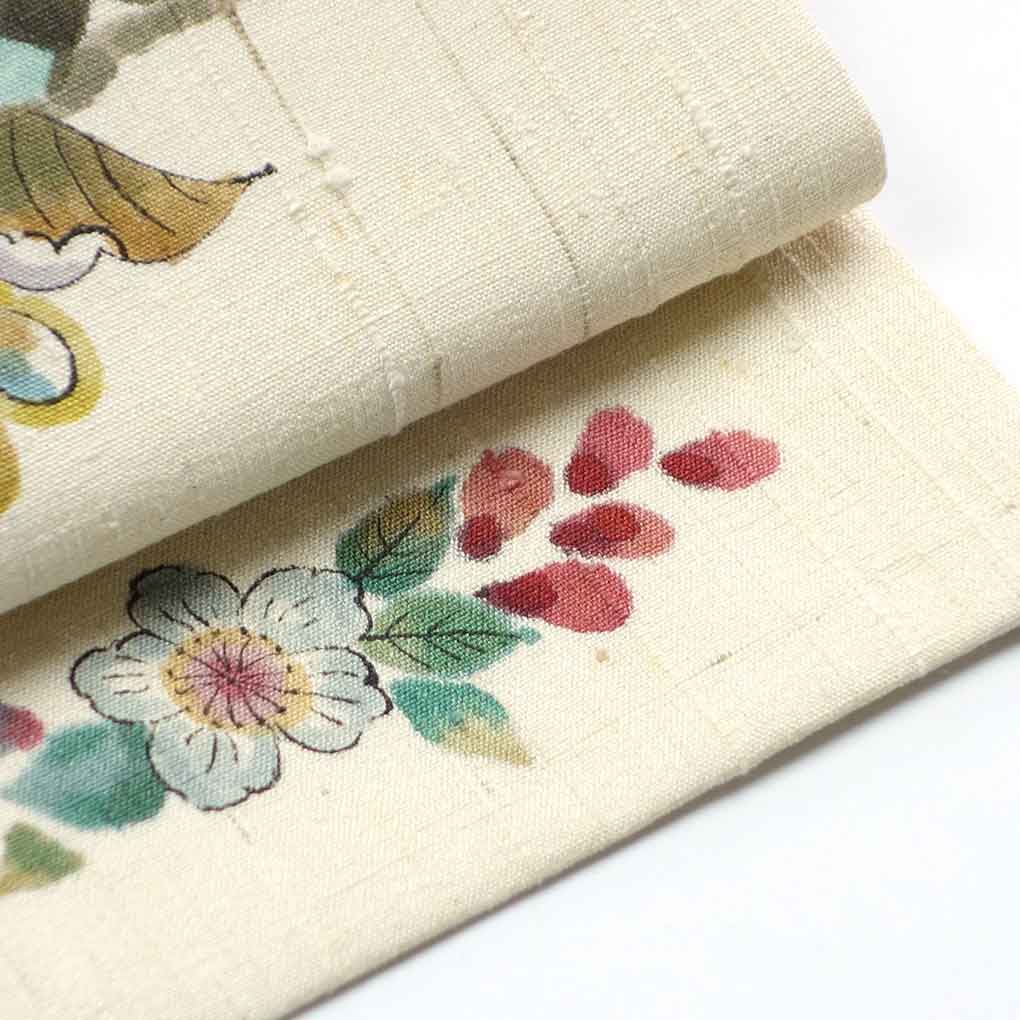 名古屋帯 リサイクル帯 幅30cm 長さ359cm レディース 辻ヶ花 秋冬春用 正絹（シルク）ホワイト やや難 リメイク リユース【ランクB】
