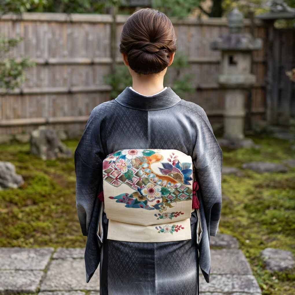 名古屋帯 リサイクル帯 幅30cm 長さ359cm レディース 辻ヶ花 秋冬春用 正絹（シルク）ホワイト やや難 リメイク リユース【ランクB】