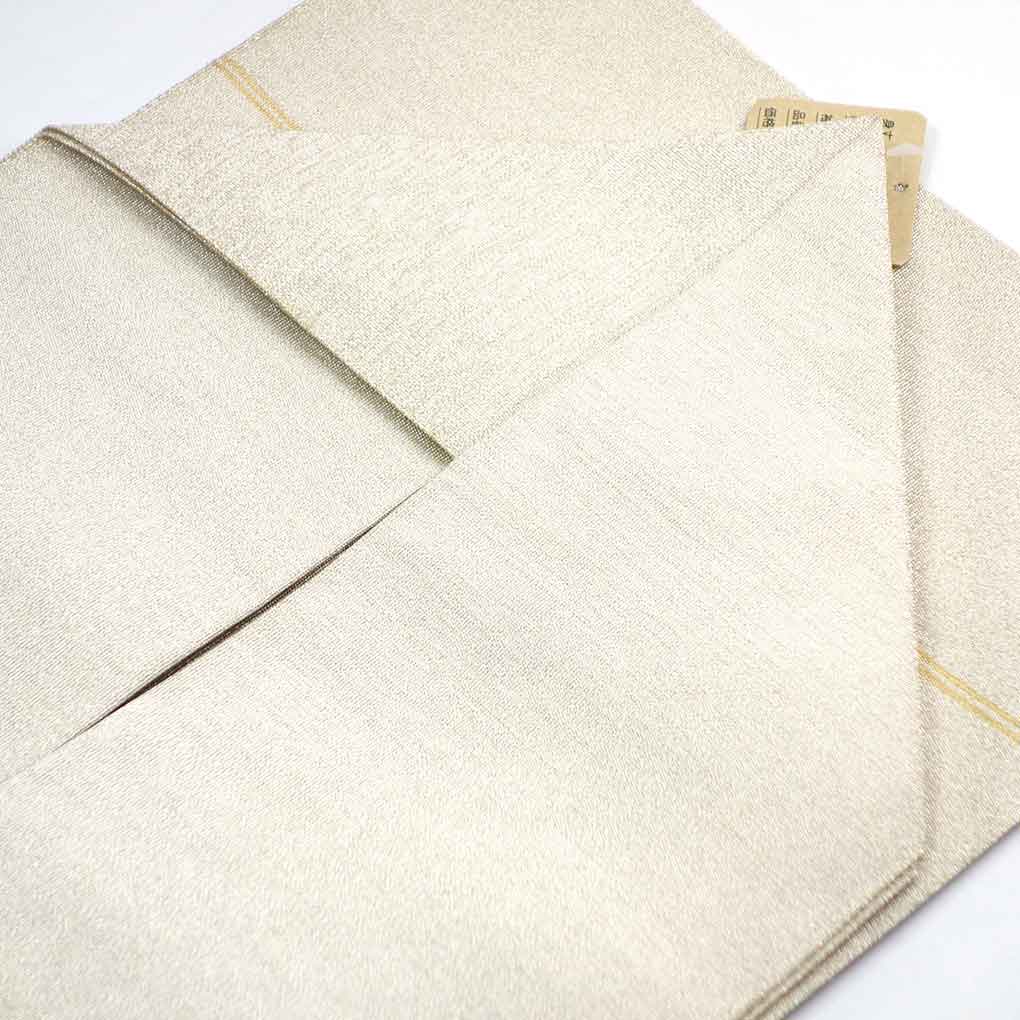名古屋帯 リサイクル帯 幅30cm 長さ354cm レディース 鶴 秋冬春用 正絹(シルク)シルバー 未使用品 リメイク リユース【ランクS】