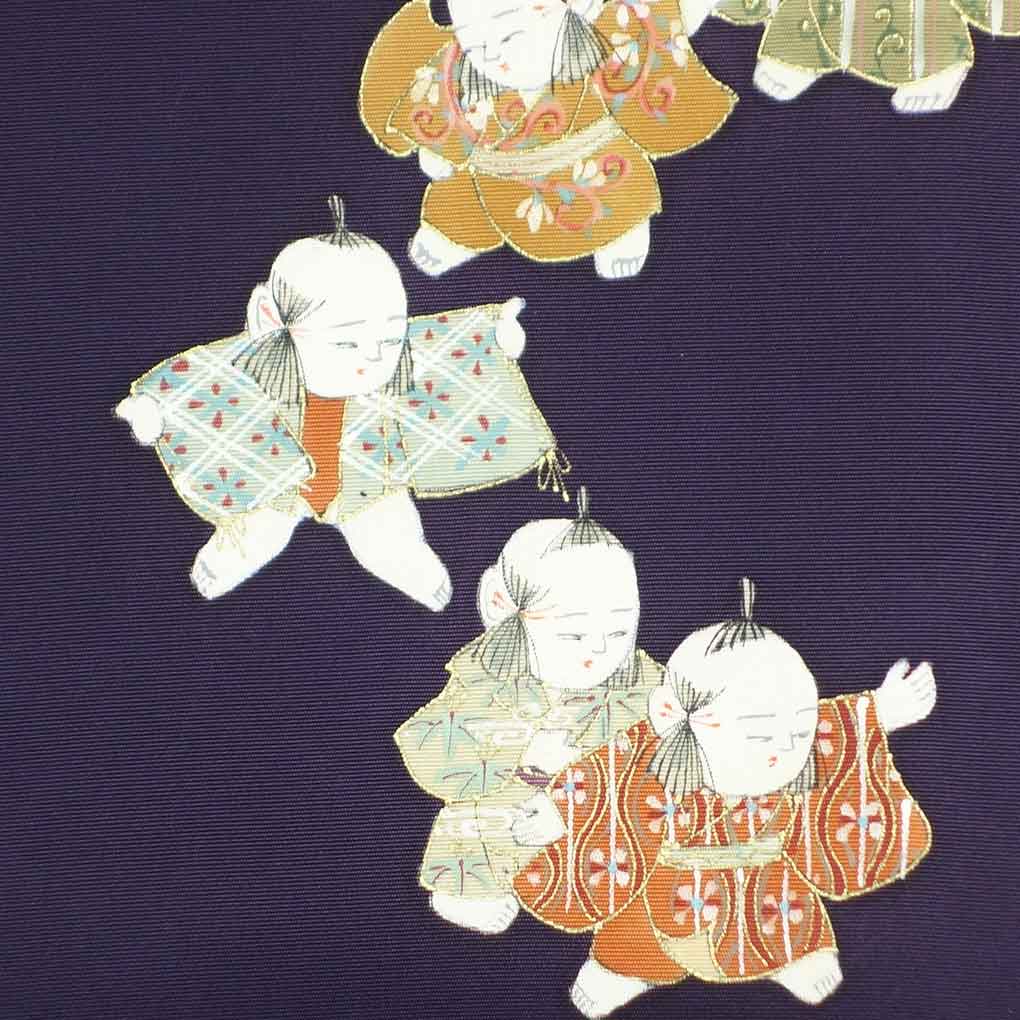名古屋帯 リサイクル帯 幅30.5cm 長さ355cm レディース 唐子人形 秋冬春用 正絹（シルク）パープル 美品 塩瀬 リメイク リユース【ランクA】