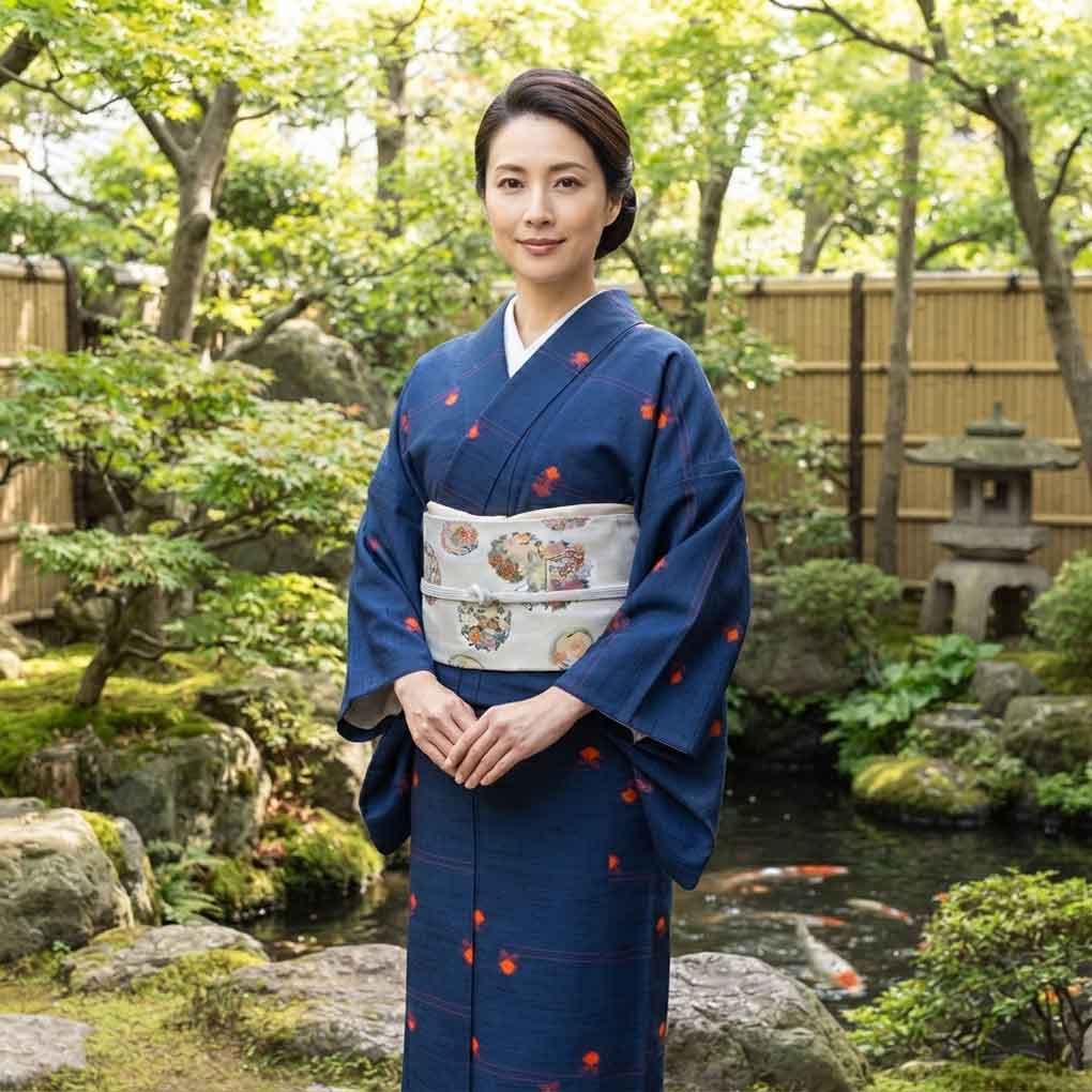 紬 リサイクル着物 身丈167cm 裄65cm 前幅25cm 後幅30cm 袖丈45cm 袖幅33.5cm レディース 単衣 花柄 裄Mサイズ 初夏・初秋用 正絹（シルク）ネイビー トールサイズ 美品 リメイク リユース【ランクA】