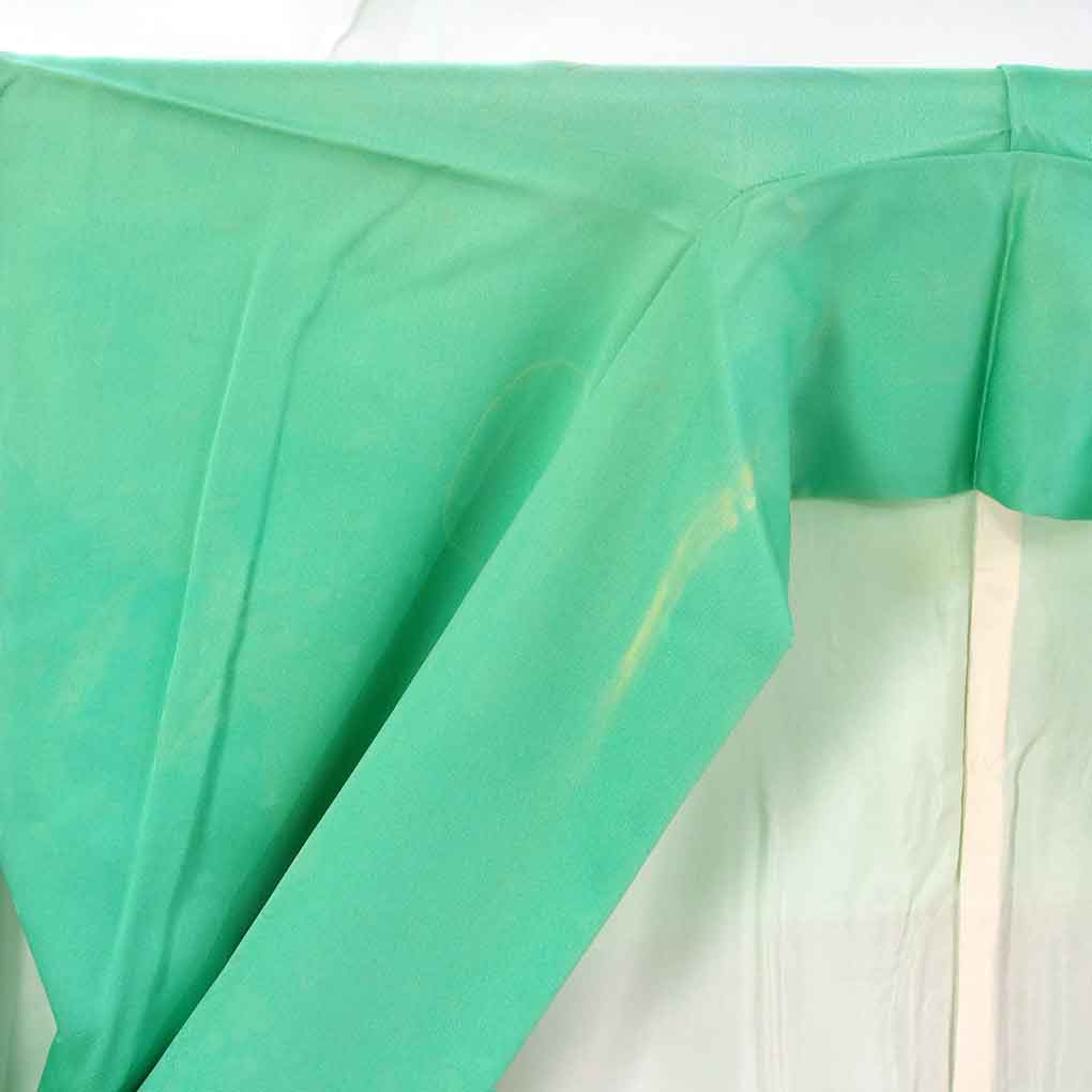 振袖 リサイクル着物 身丈160cm 裄65cm 前幅22.5cm 後幅30cm 袖丈105cm 袖幅32cm レディース 袷 蝶柄 裄Mサイズ 秋冬春用 正絹（シルク）グリーン 難有り リメイク リユース【ランクC】