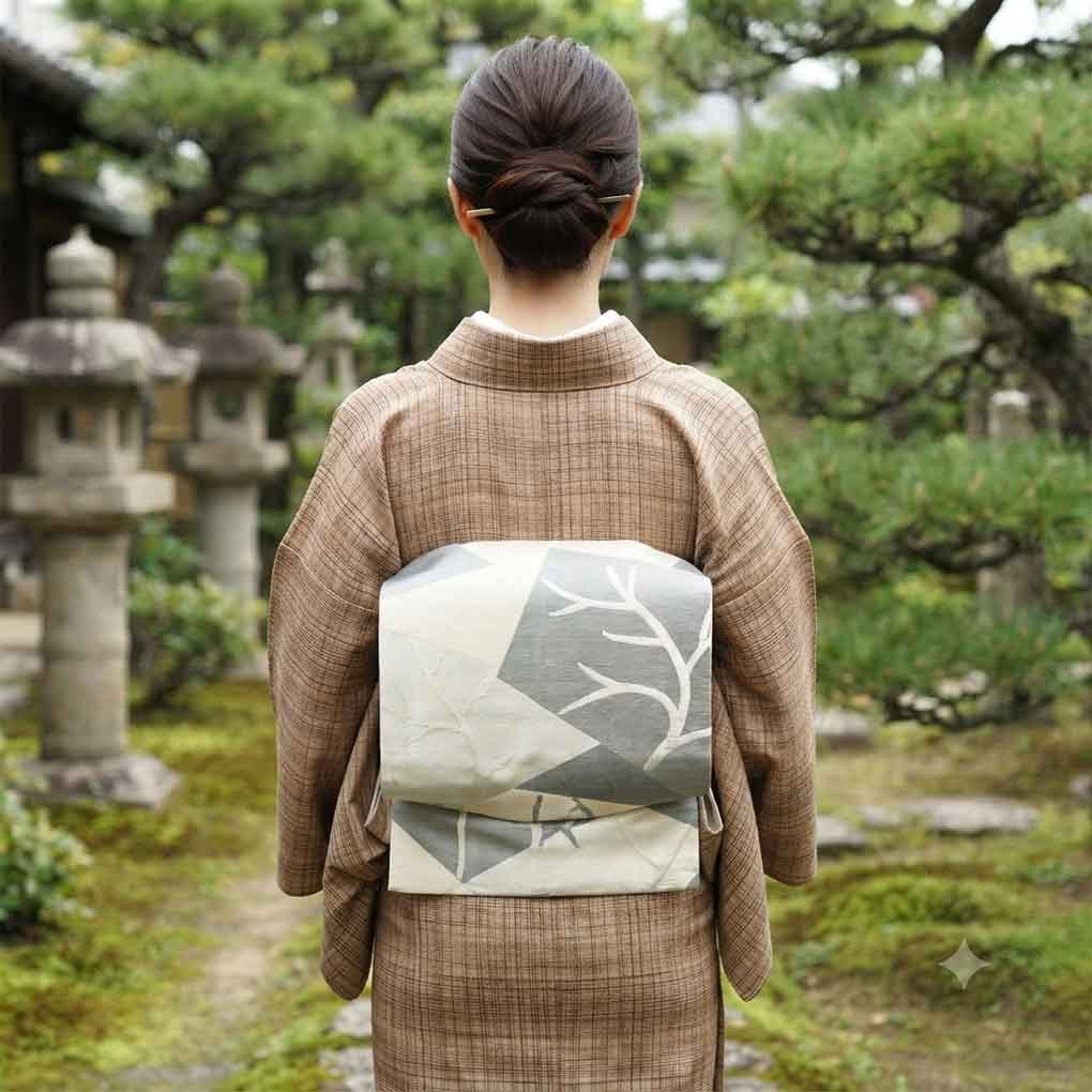 名古屋帯 リサイクル帯 幅30.5cm 長さ357cm レディース 抽象柄 秋冬春用 正絹(シルク)シルバー 美品 リメイク リユース【ランクA】