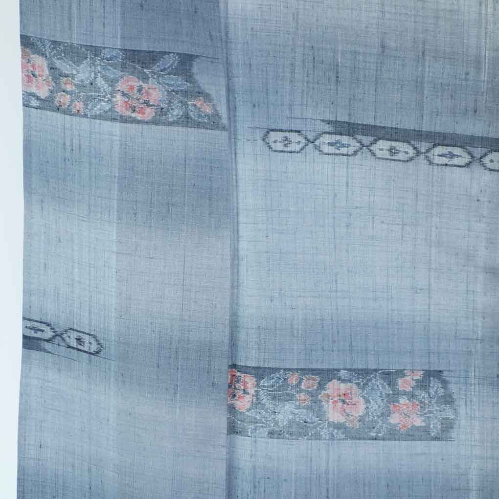紬 リサイクル着物 身丈166cm 裄64cm 前幅23cm 後幅30cm 袖丈49cm 袖幅32cm レディース 単衣 花柄 裄Mサイズ 初夏・初秋用 正絹（シルク）グレー トールサイズ 未使用品 リメイク リユース【ランクS】