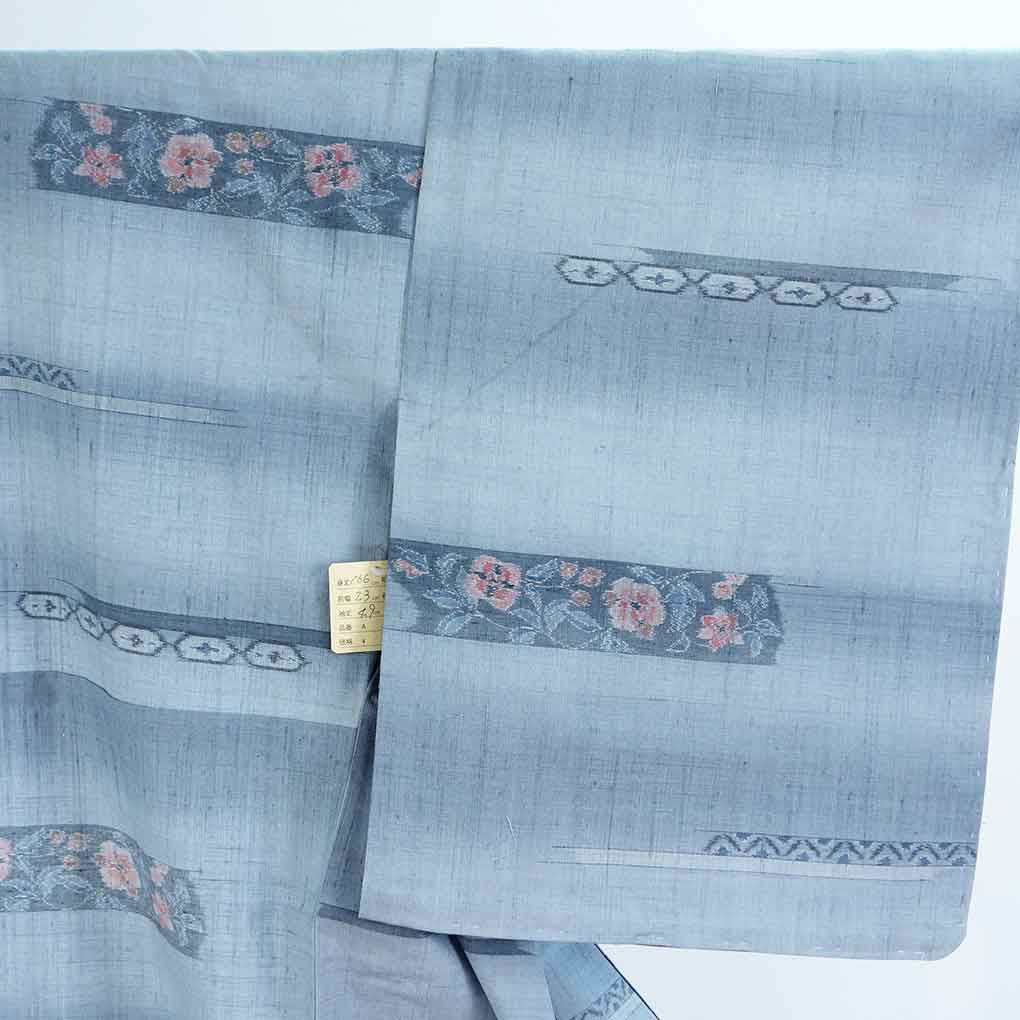 紬 リサイクル着物 身丈166cm 裄64cm 前幅23cm 後幅30cm 袖丈49cm 袖幅32cm レディース 単衣 花柄 裄Mサイズ 初夏・初秋用 正絹（シルク）グレー トールサイズ 未使用品 リメイク リユース【ランクS】