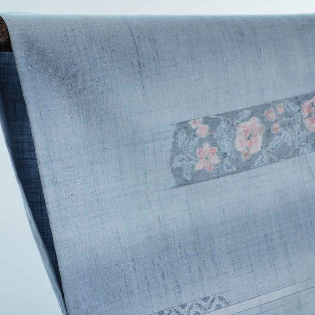 紬 リサイクル着物 身丈166cm 裄64cm 前幅23cm 後幅30cm 袖丈49cm 袖幅32cm レディース 単衣 花柄 裄Mサイズ 初夏・初秋用 正絹（シルク）グレー トールサイズ 未使用品 リメイク リユース【ランクS】