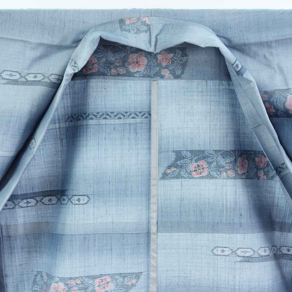 紬 リサイクル着物 身丈166cm 裄64cm 前幅23cm 後幅30cm 袖丈49cm 袖幅32cm レディース 単衣 花柄 裄Mサイズ 初夏・初秋用 正絹（シルク）グレー トールサイズ 未使用品 リメイク リユース【ランクS】