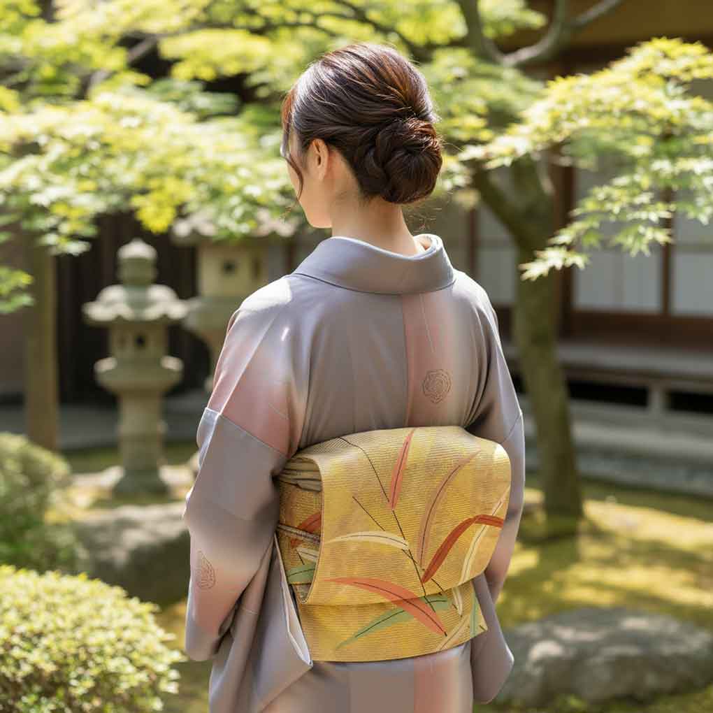 名古屋帯 リサイクル帯 幅30cm 長さ359cm レディース 植物 夏用 正絹（シルク）ブラウン 美品 リメイク リユース【ランクA】