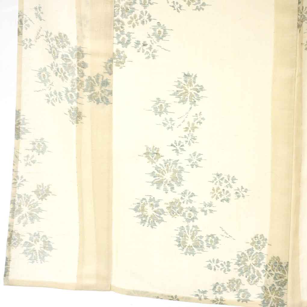 紬 リサイクル着物 身丈153cm 裄67cm 前幅25cm 後幅30.5cm 袖丈45cm 袖幅33cm レディース 花柄 裄長 裄Lサイズ 夏用 正絹（シルク）ホワイト 未使用品 リメイク リユース【ランクS】
