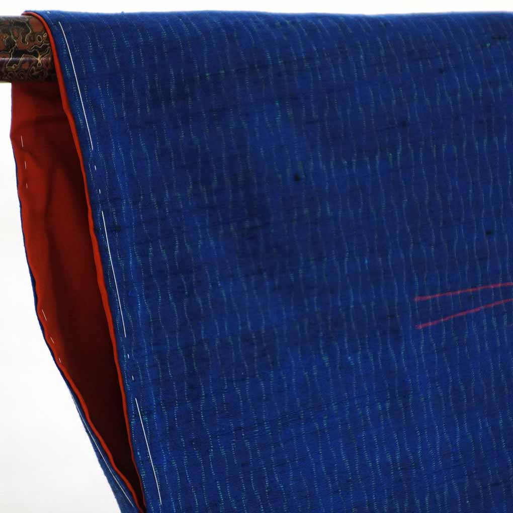 紬 リサイクル着物 身丈156cm 裄61cm 前幅23cm 後幅30cm 袖丈49cm 袖幅30cm レディース 袷 かんざし 裄Sサイズ 秋冬春用 正絹（シルク）ネイビー 未使用品 リメイク リユース【ランクS】