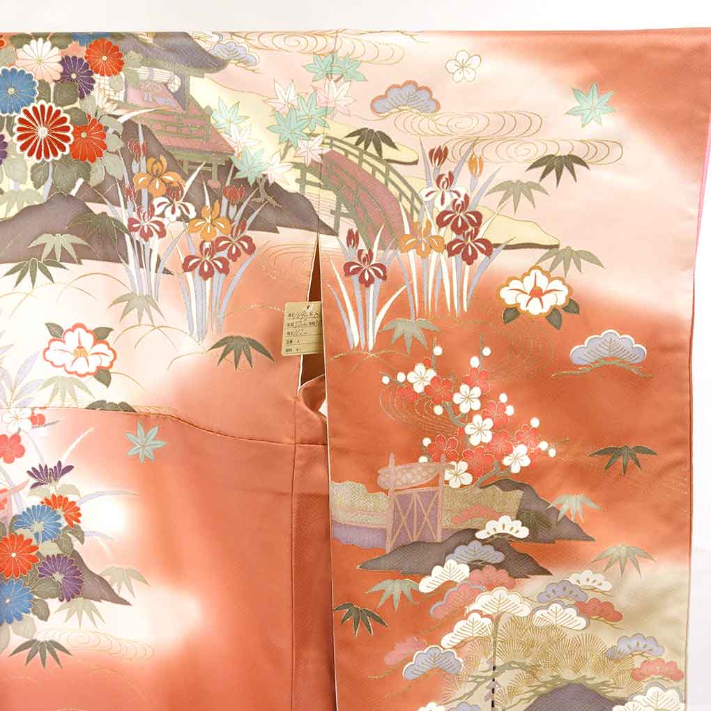 お洋服サイズ 3Lの方用】正絹 振袖 6点セット 茶色地 花満開手毬柄