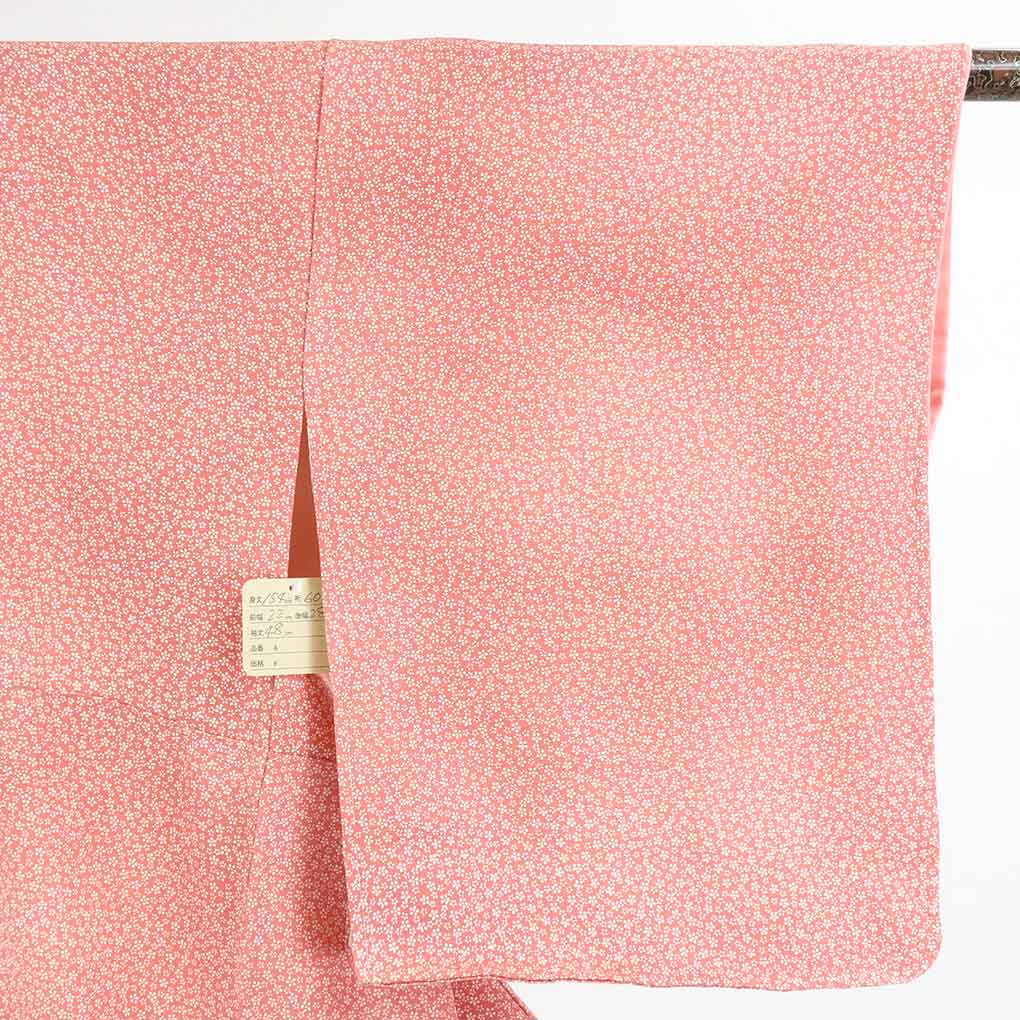 リサイクル 小紋 ピンク地 小花柄 袷 正絹 着物 未使用品 レディース 秋冬春用 シルク ピンク 裄SSサイズ身丈154cm 裄60cm 前幅22cm 後幅28cm 袖丈48cm【ランクS】